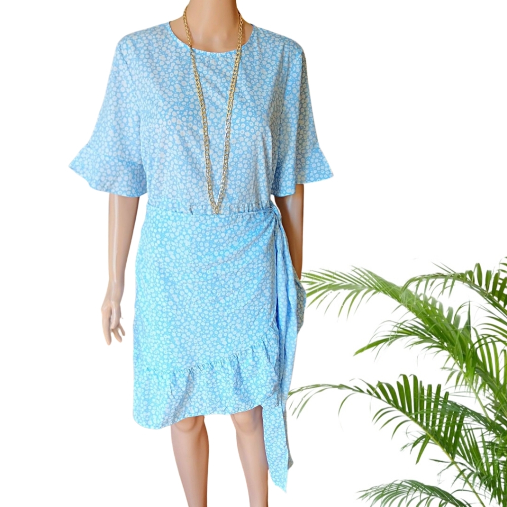 Vero Moda frill floral midi blue dress Size XL